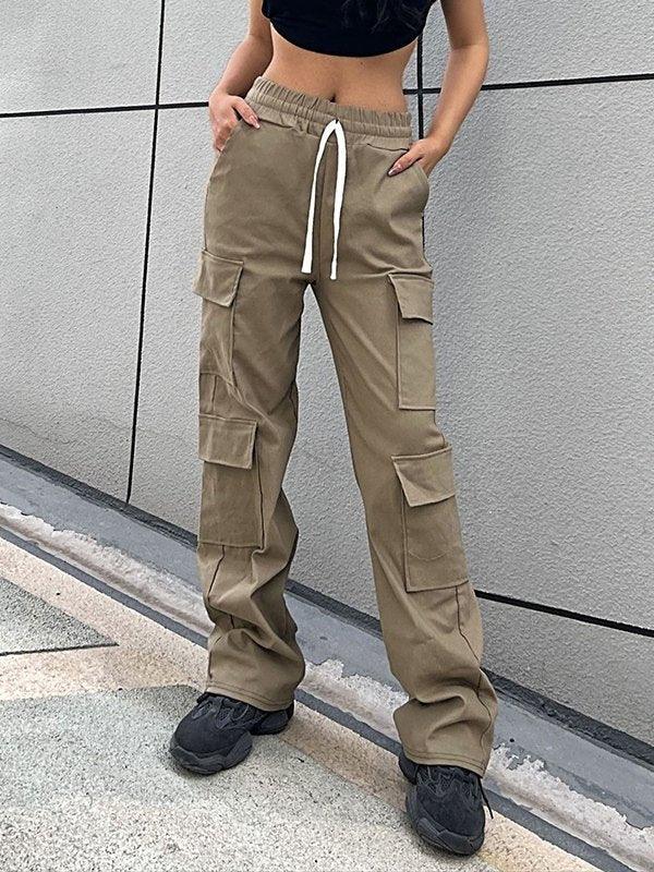 Drawstring Pocket Straight Cargo Pants