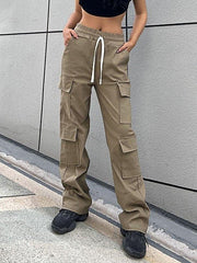 Drawstring Pocket Straight Cargo Pants