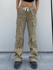 Drawstring Pocket Straight Cargo Pants