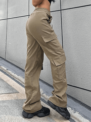 Drawstring Pocket Straight Cargo Pants