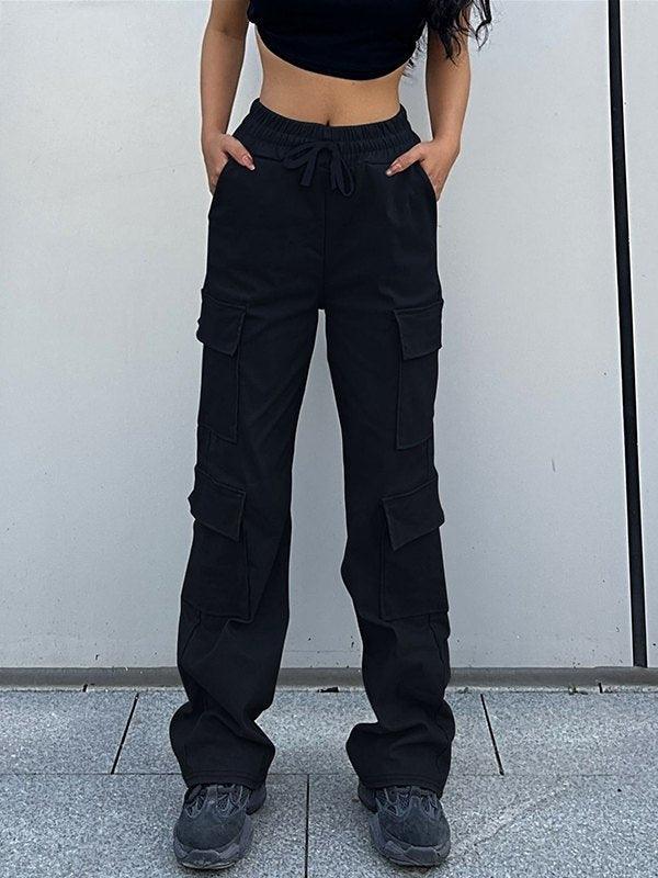 Drawstring Pocket Straight Cargo Pants