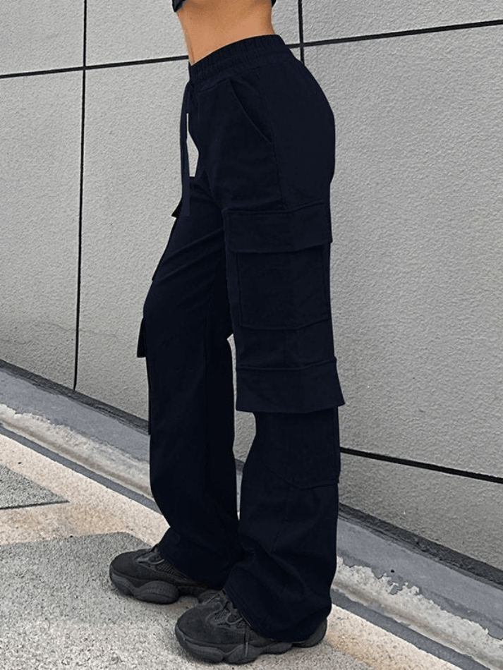 Drawstring Pocket Straight Cargo Pants