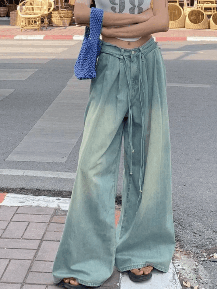 Drawstring Relaxed Wide-Leg Jeans
