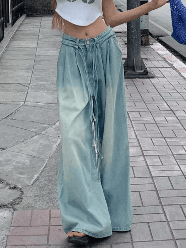 Drawstring Relaxed Wide-Leg Jeans