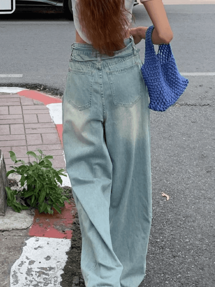 Drawstring Relaxed Wide-Leg Jeans