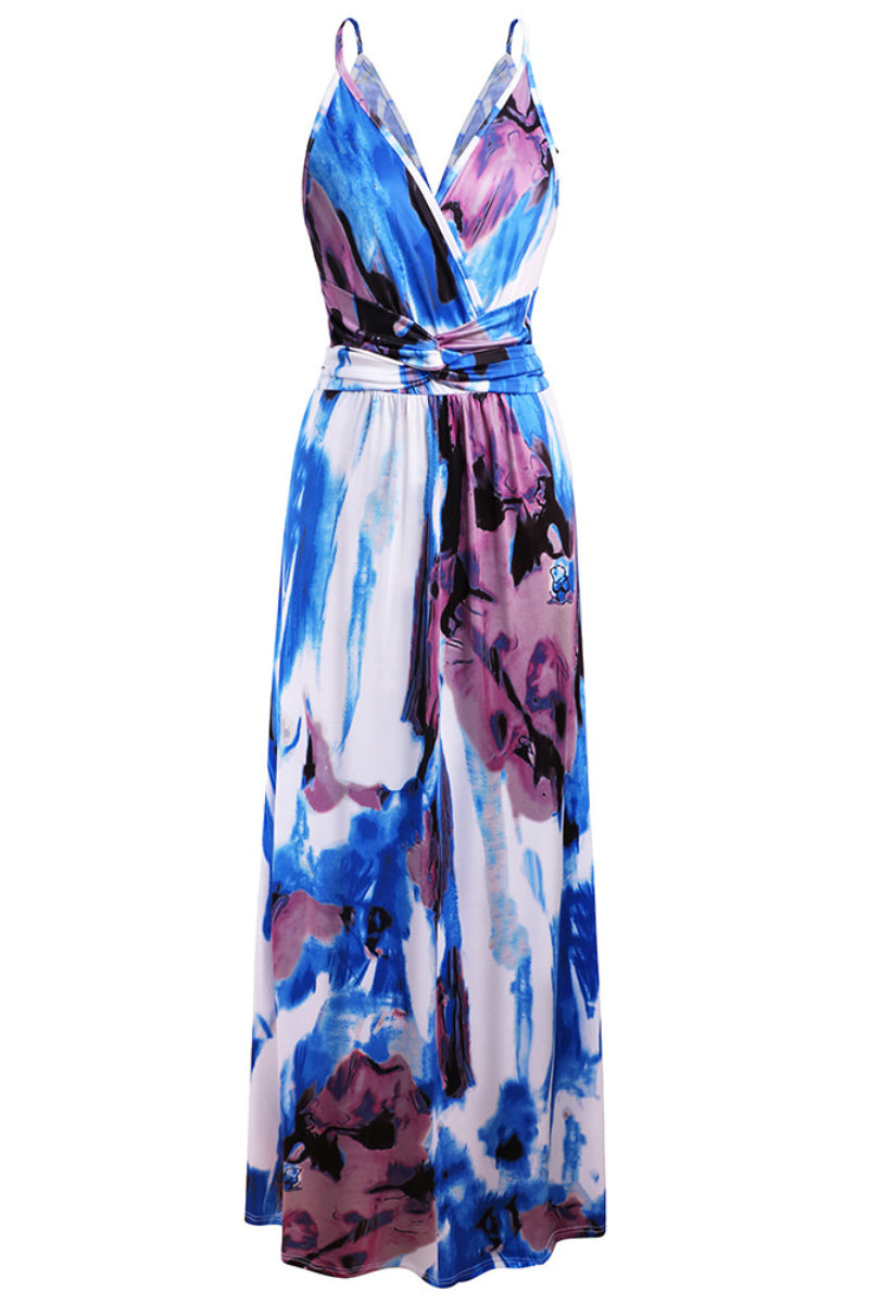 Hot Deep V Print Floral Women Formal Maxi Dress