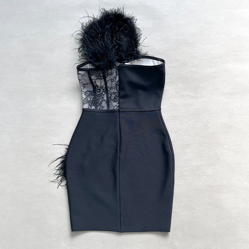 Angela feather one shoulder bandage mini dress