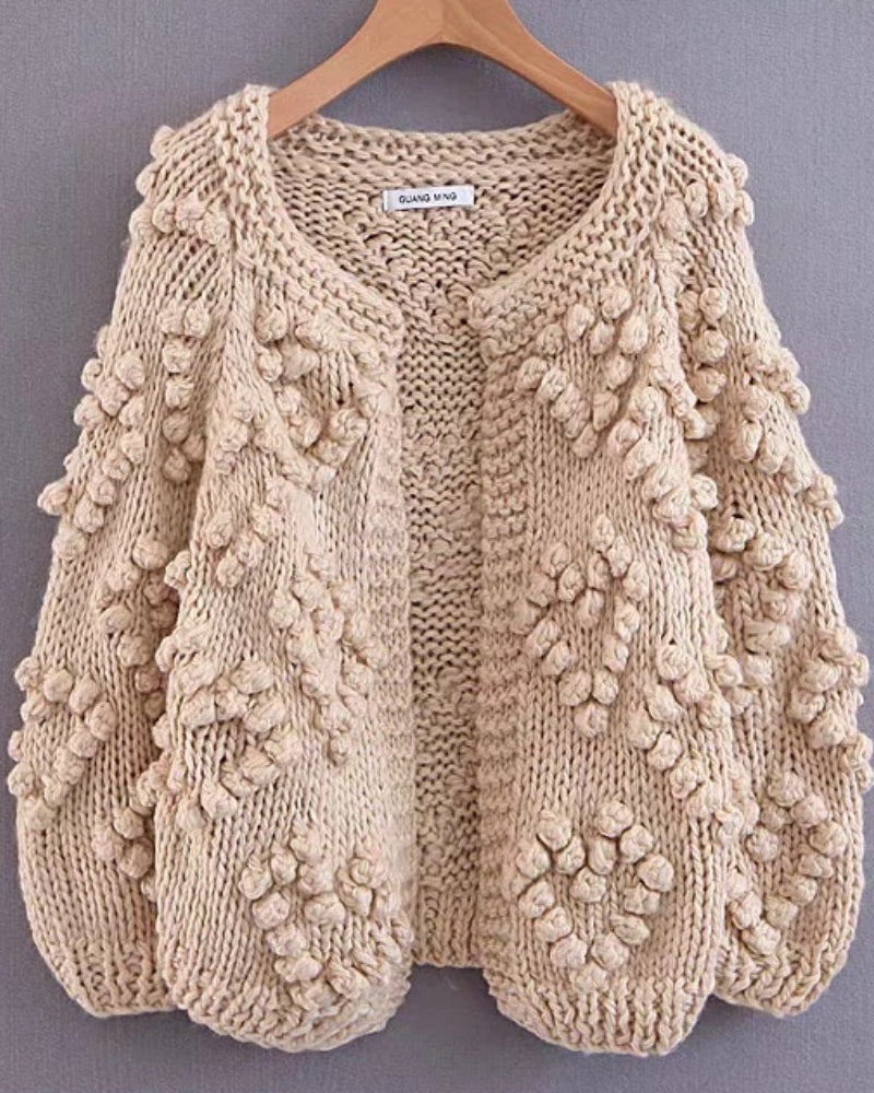 V-neck Handicraft Splicing Hollow-out Sweaters Cardigans