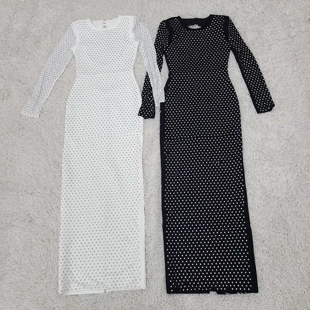 Arabella Diamond Backless Long Sleeve Tight Long Dress