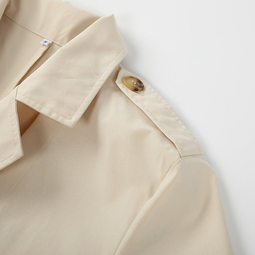 Splicing Lapel Lace-up Belt Windbreaker Coat
