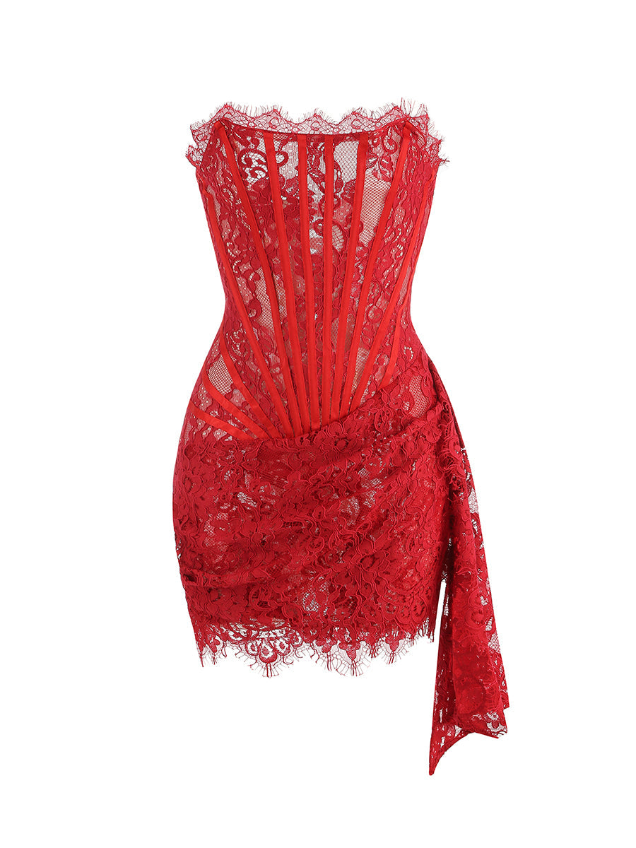 louisa strapless lace corset mini dress
