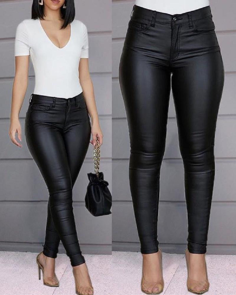 Ellen High Waist Elastic Leather Pants