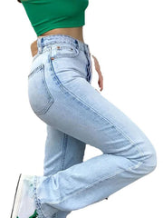 European and American women's jeans, high waisted slim fit straight leg denim pants, popular trend