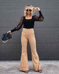 Autumn and Winter Women's Solid Color High Waist Slim Fit Micro Flare Pants Corduroy High Waist Casual Pants