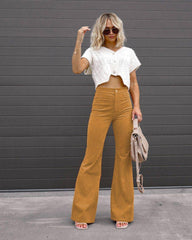 Autumn and Winter Women's Solid Color High Waist Slim Fit Micro Flare Pants Corduroy High Waist Casual Pants