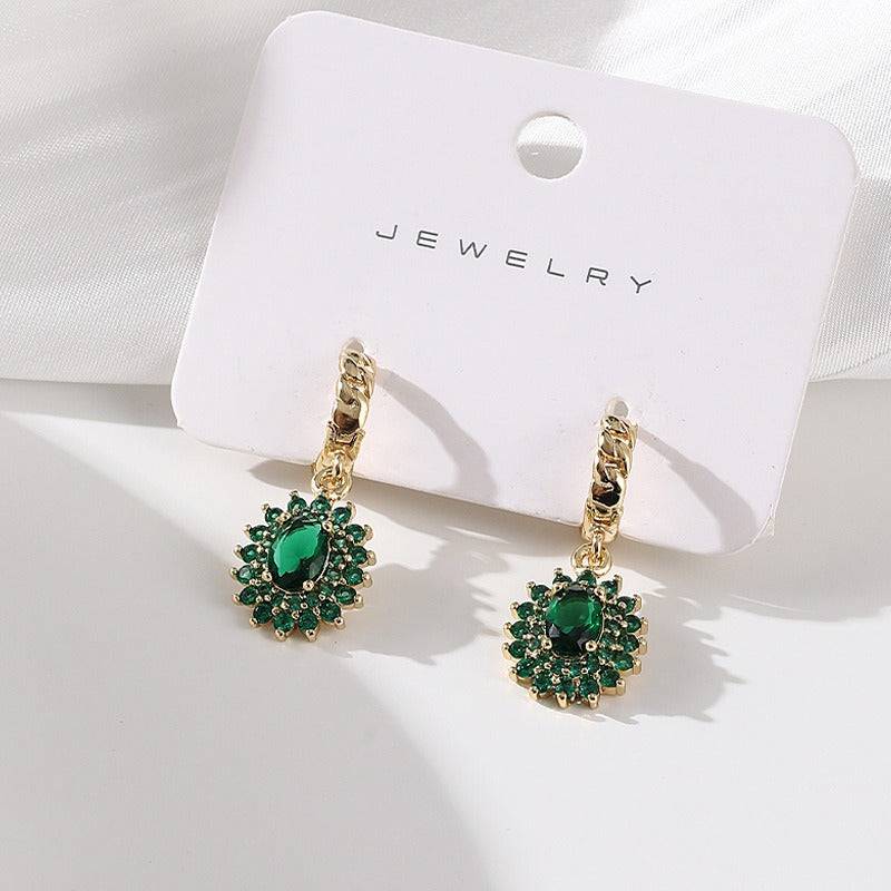 Fashionable full set zircon oval earrings