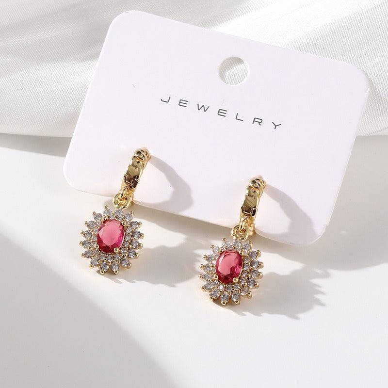 Fashionable full set zircon oval earrings