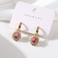 Fashionable full set zircon oval earrings