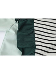 Women's Shirt Chic Vintage Blouses Casual Polo-Neck Long Sleeve Loose Female Striped Patchwork Blouses Fake Two Pieces