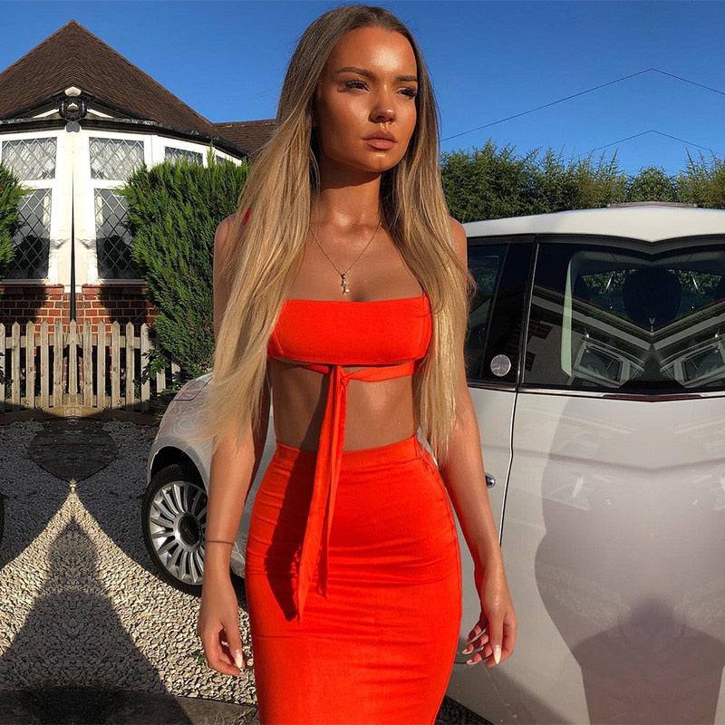 Sexy Two Piece Set 2 Piece Set Women Two Piece Outfits Crop Top And Skirt Set Bodycon Matching Sets