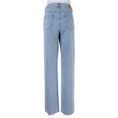 New high waisted straight leg pants, washed denim jeans, ins, commuting blue pants, cotton denim, women's jeans