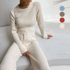 Cryptographic Casual Fashion Knitted Top and Pant Two Piece Set Loungewear Women Matching Set