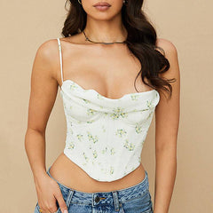 Irina Sleeveless Spaghetti Strap Floral Corset Top