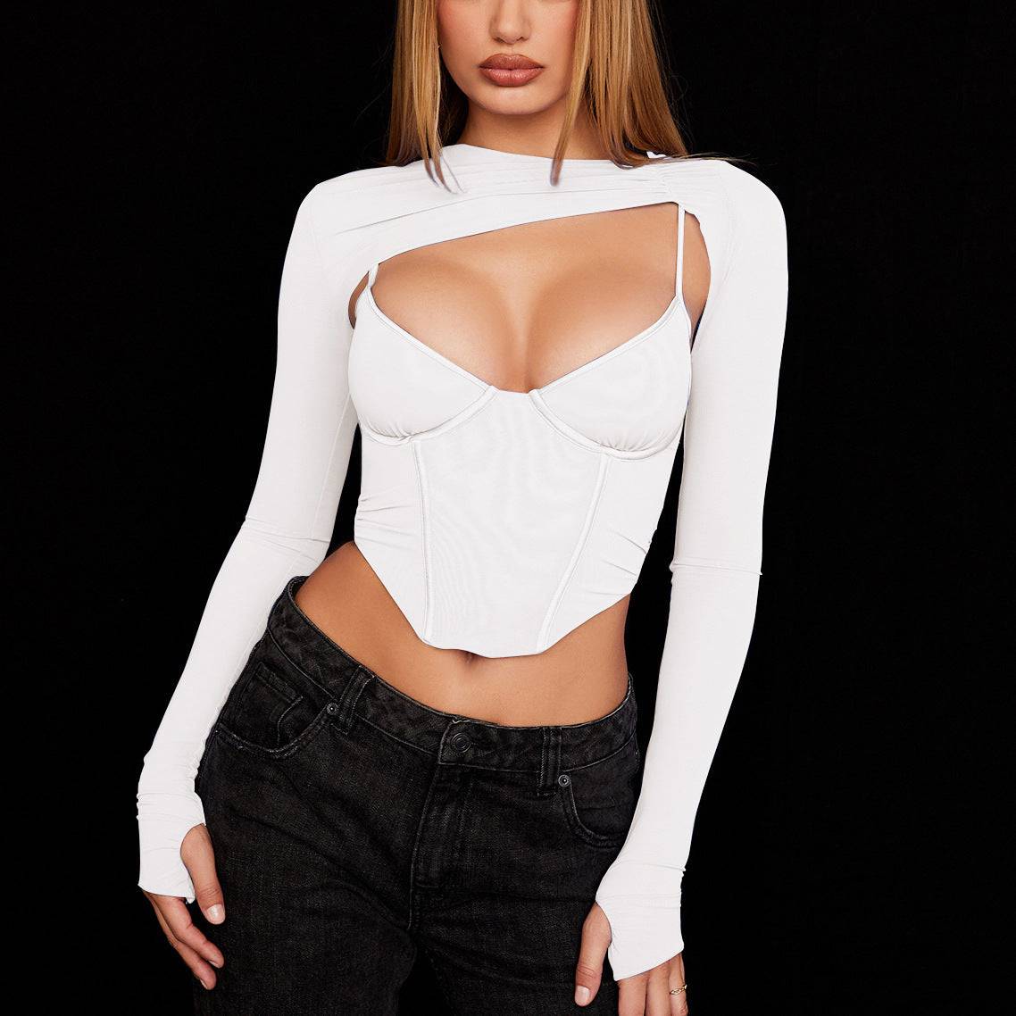 Dianne Long Sleeve Spaghetti Strap Solid Corset Top