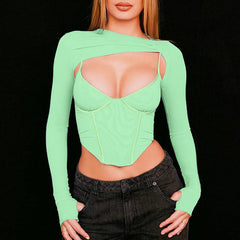 Dianne Long Sleeve Spaghetti Strap Solid Corset Top