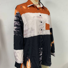 Donna Long Sleeve Brush Print Colorblock Blouse