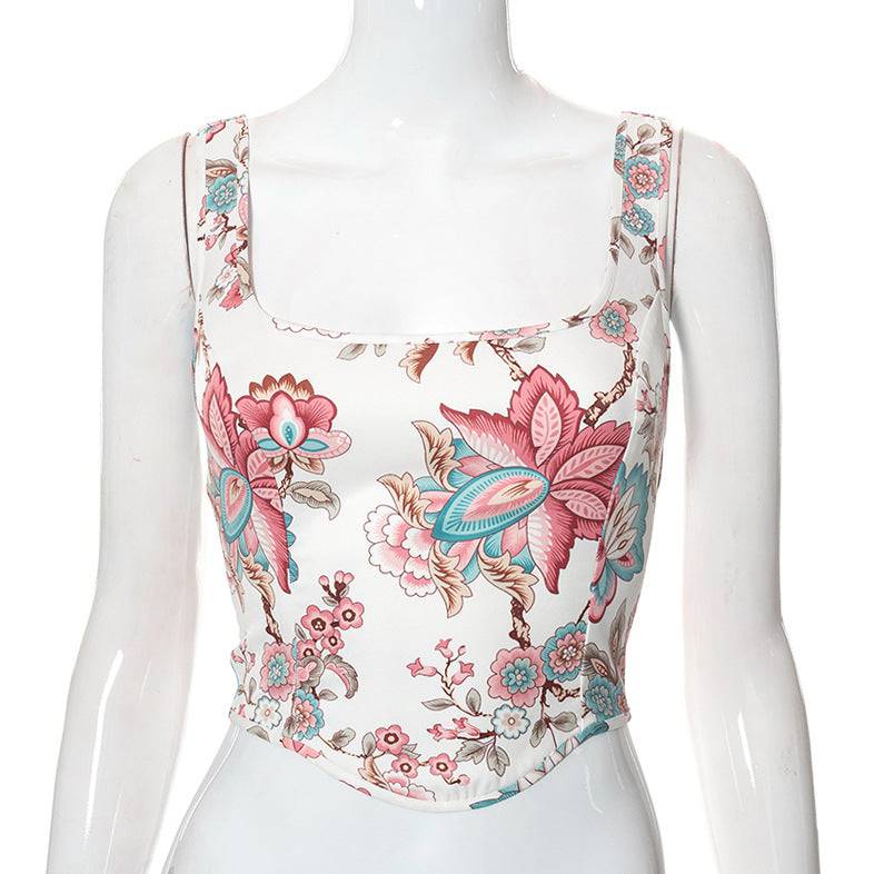 Jackie Sleeveless Lace-Up Floral Corset Top