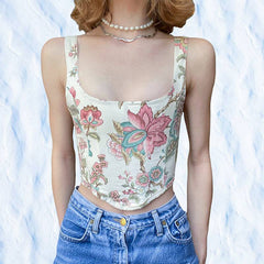 Jackie Sleeveless Lace-Up Floral Corset Top