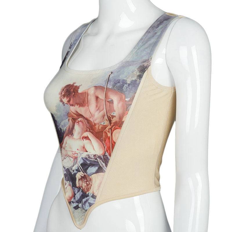 Madonna Long Sleeve Square Neck Printed Corset Top