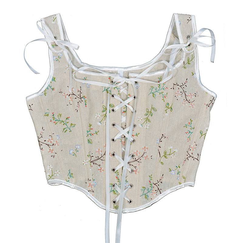 Jessy Drawstring Front Floral Corset Top