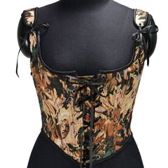 Rebecka Sleeveless Strappy Drawstring Front Floral Corset Top