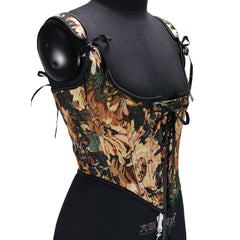 Rebecka Sleeveless Strappy Drawstring Front Floral Corset Top