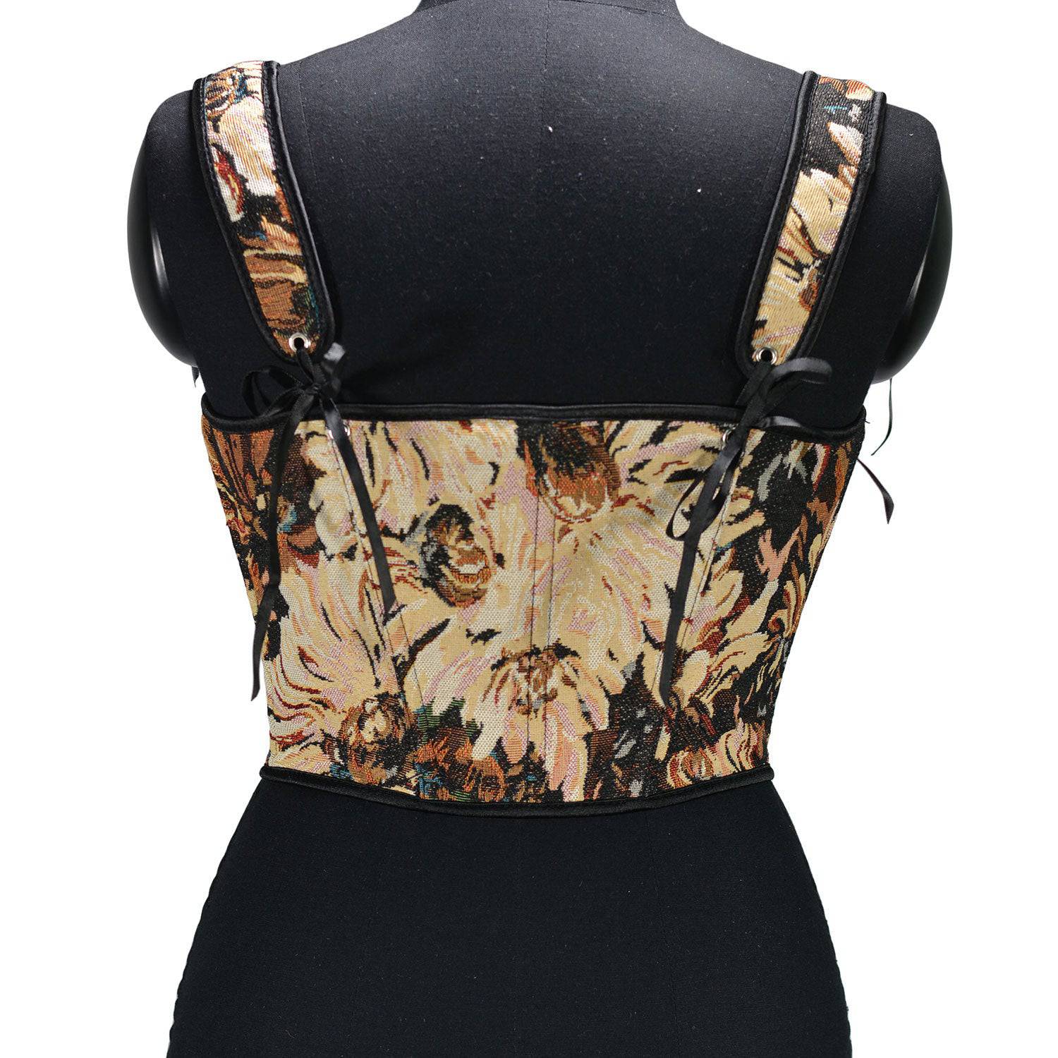 Rebecka Sleeveless Strappy Drawstring Front Floral Corset Top