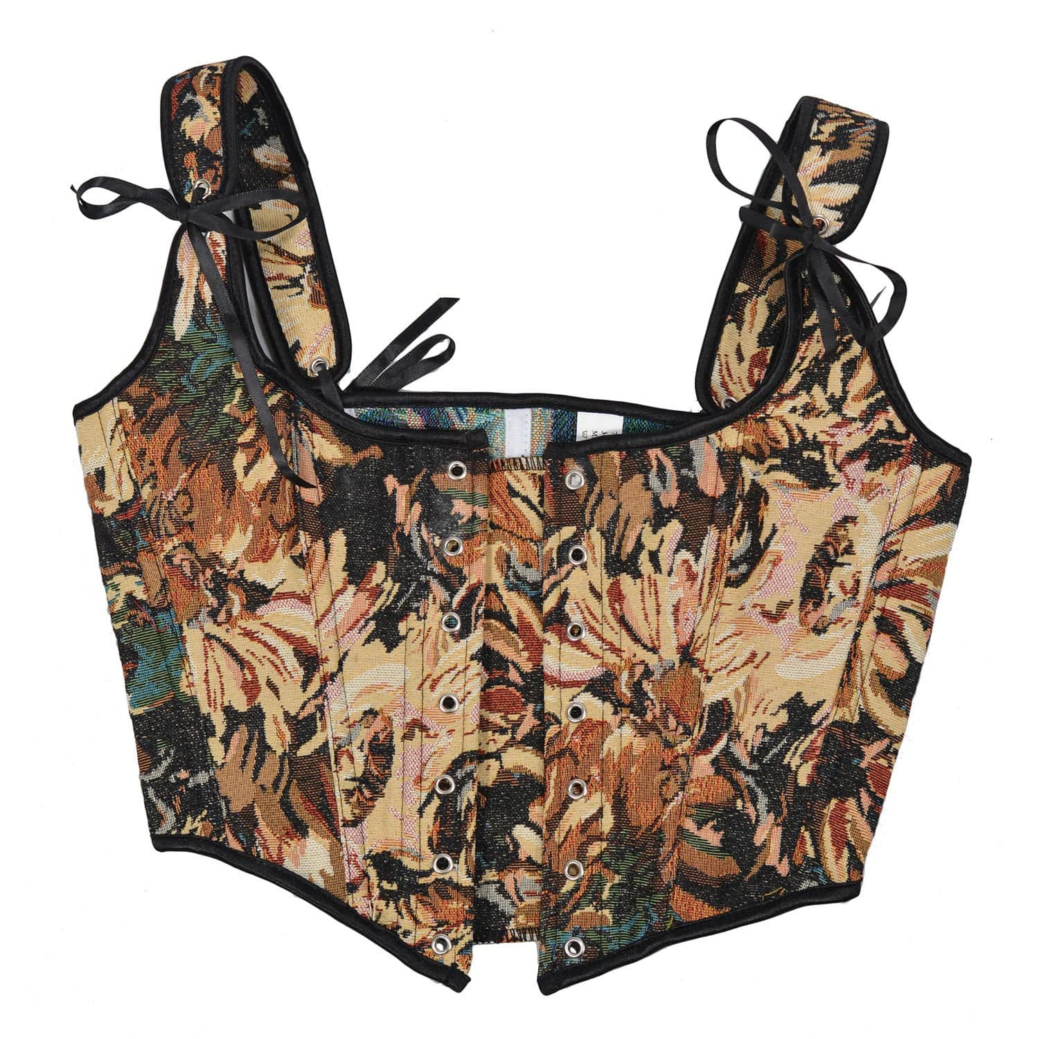 Drawstring Front Top Rebecka Sleeveless Strappy Drawstring Front Floral Corset Top – Suncoy