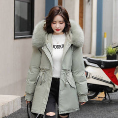 Pai overcomes the new mid to long style temperament of cotton jacket, small stature, winter plush and thick oversized cotton jacket for women