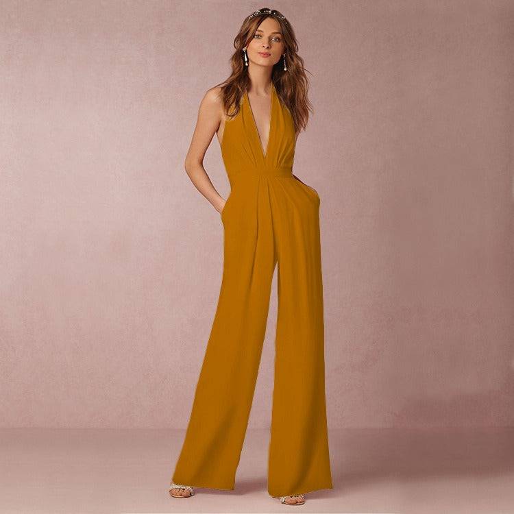 New European and American women's banquet dress jumpsuit, popular sexy hanging neck women's pants