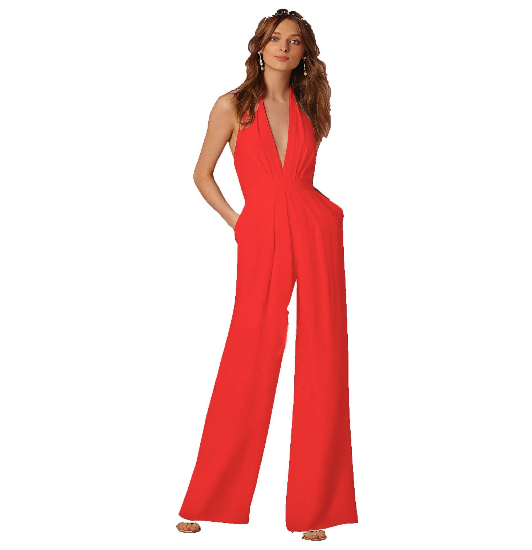 New European and American women's banquet dress jumpsuit, popular sexy hanging neck women's pants