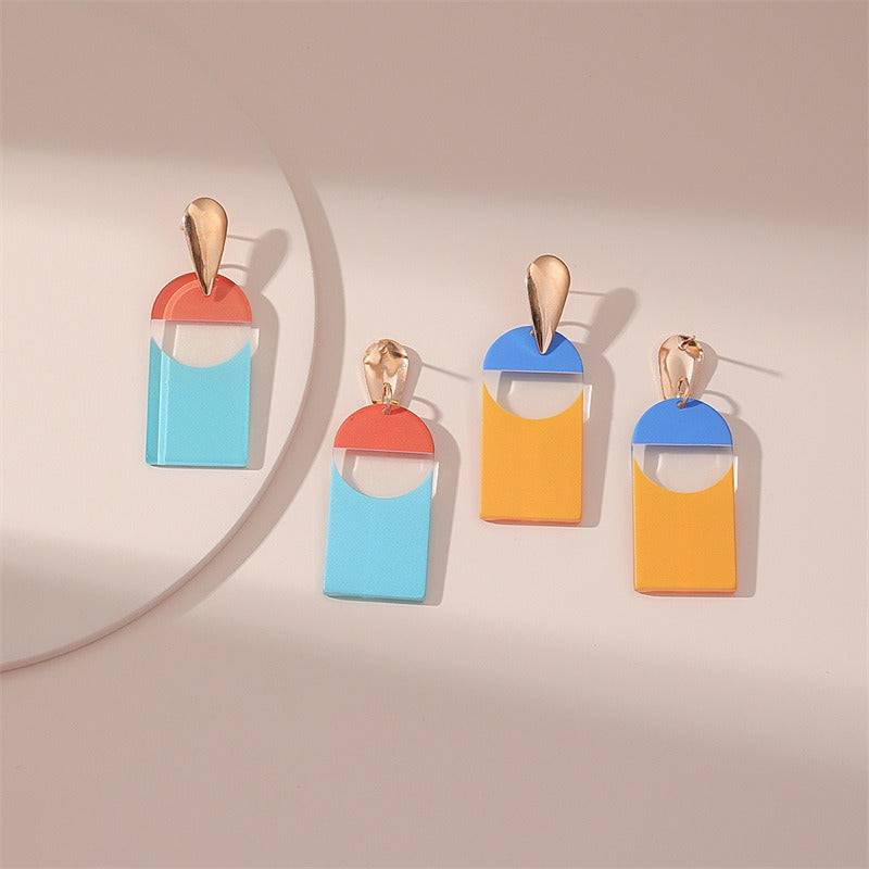 Acrylic geometric color matching fashion earrings