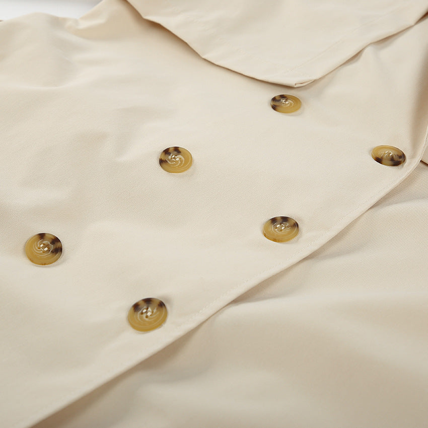 Splicing Lapel Lace-up Belt Windbreaker Coat
