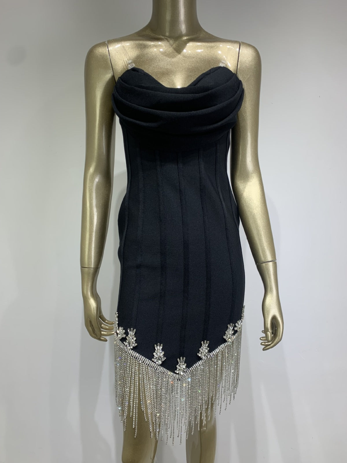 Tiffany Strapless Tassel Rhinestone Hem Dress