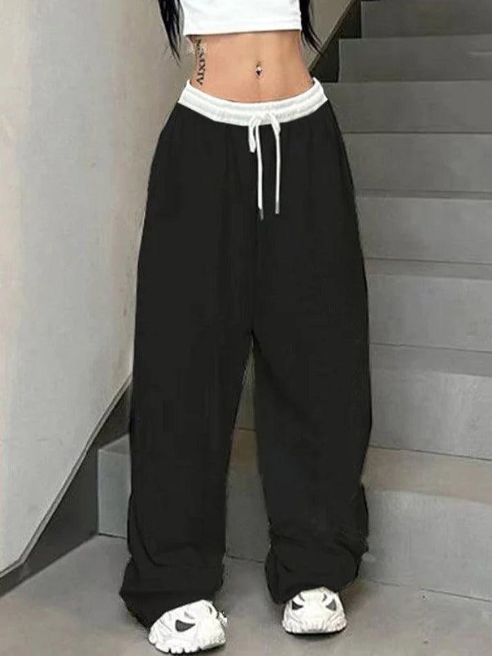 Hip Pop Contrast Splice Drawstring Sweatpants