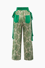 Floral Print Contrast Waist Pants