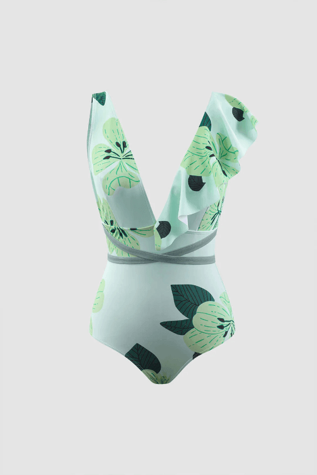 Floral Print Ruffle One Piece Swimsuit