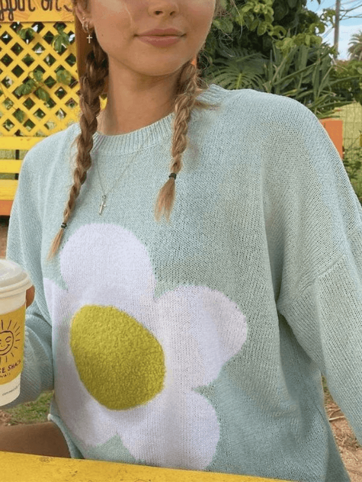 Flower Pattern Oversized Sweater