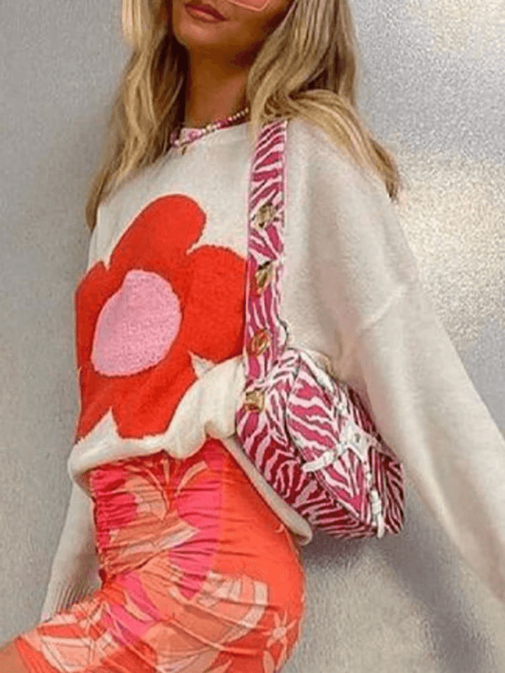 Flower Pattern Oversized Sweater