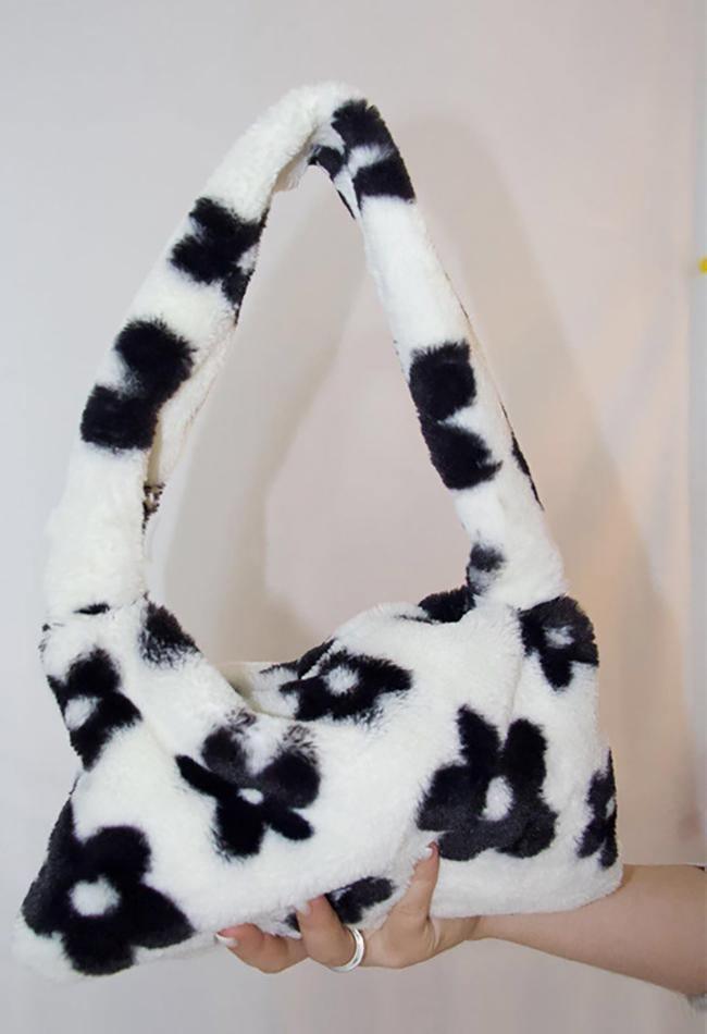 Fuzzy Floral Pattern Baguette Bag